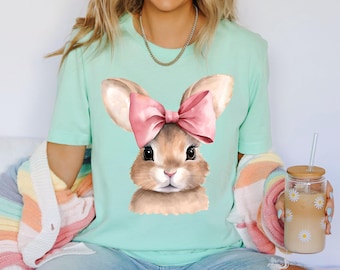 Embroidered Easter Bunny Sweatshirt, Retro Rabbit with Bow