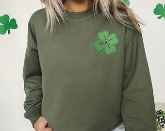 Embroidered St. Patrick's Day Clover Sweatshirt, Irish Shirt