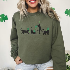 Irish Lucky Cats Sweatshirt, St Paddys Day Cat Lover Shirt, Lucky Irish Sweater, Cat Shamrocks T-Shirt, Irish Cat Mom T-Shirt
