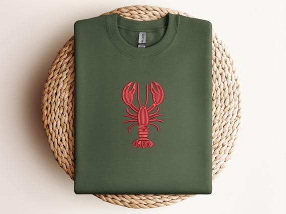 Embroidered Lobster Sweatshirt,Coastal Nautical Crewneck, Red Lobster Design,Ocean Gift for Seafood Lovers,Unisex Cozy Pullover,Crawfish