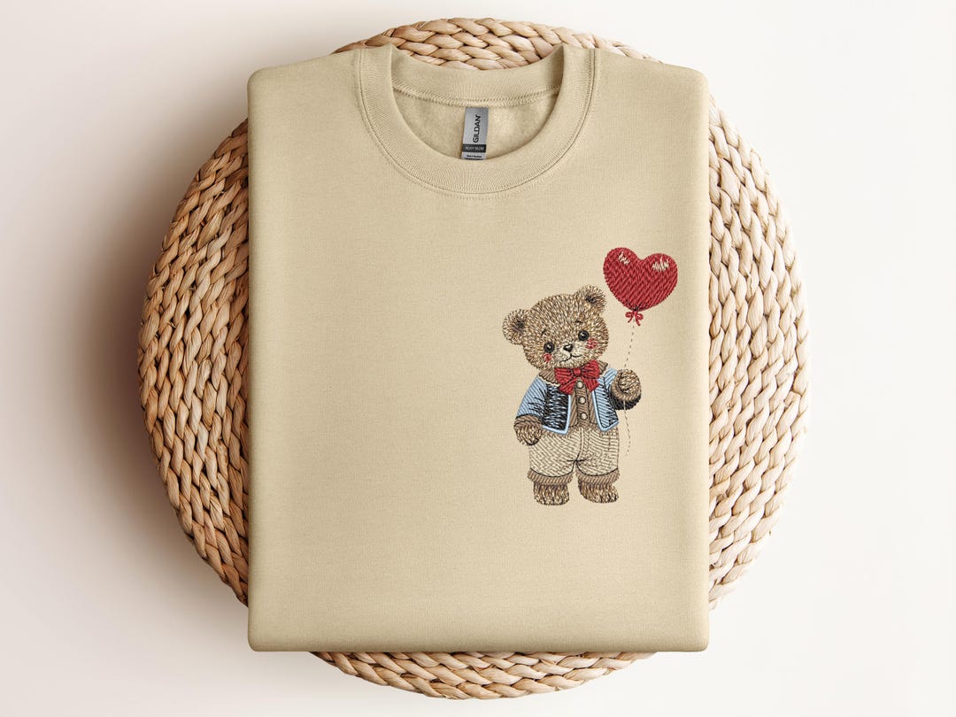 Embroidered Teddy Bear T Shirt With Heart Balloon, Valentine Gift for ...