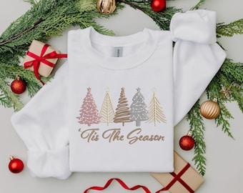Christmas Tree Embroidered Sweatshirt, Holiday Crewneck