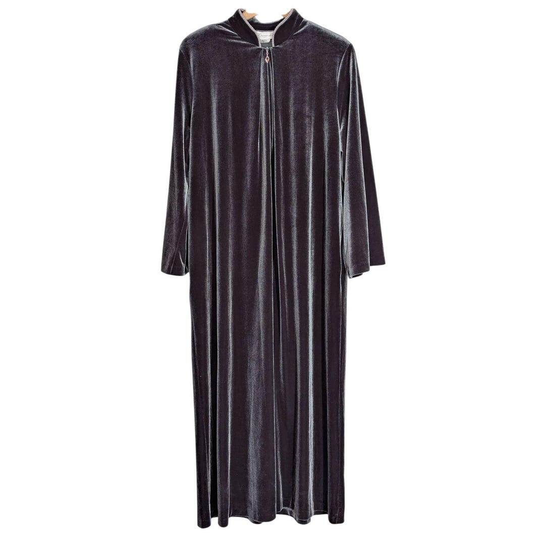 Velvet Zip Robe Diamond Tea Vintage Black Velvet Zip Front Robe Medium House Coat Glam ...