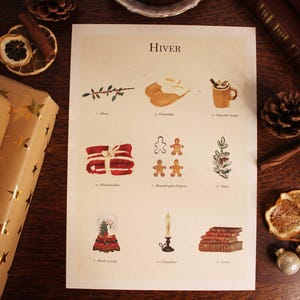 A5 Festliche Winterkarte, alte Retro-Weihnachtsillustrationen im Vintage-Stil
