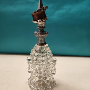 Tall vintage glass and antique silver color finial ring holder, stacking rings holder, wedding and engagement rings holder