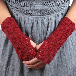 Red Gloves Red Fingerless Gloves Red Merino Cashmere Wool Blend Gloves image 1