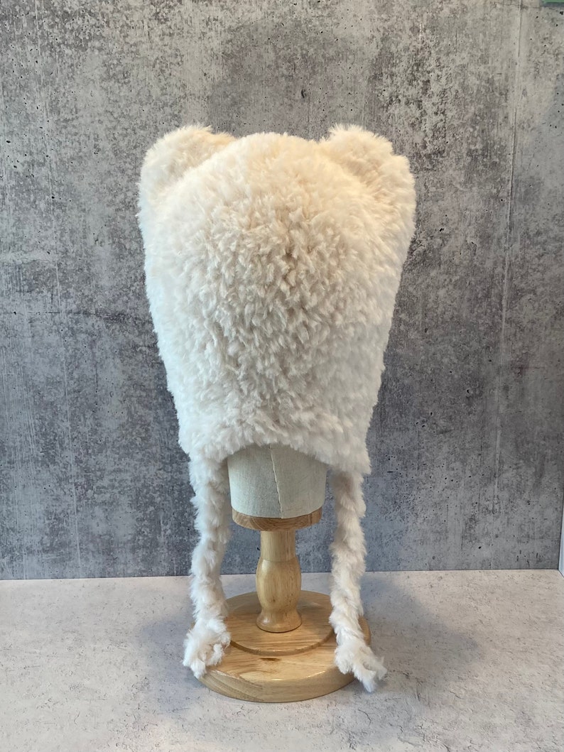 Hat with Ears White Polar Bear Animal hat with Ears Hand Knit White Faux Fur Hat with Ears White Fake Fur Hat with Ears 画像 8