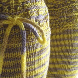 Knee High Socks Yellow and Grey Lace Merino Wool with Ties hand knit image 5