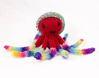 Octopus with Socks and Hat Hand Knit Mini Doll Multi Color