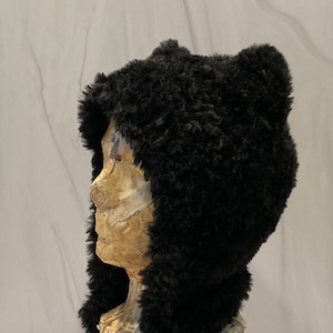 Black Bear Hat in Hand Knit Luxe Faux Fur image 1