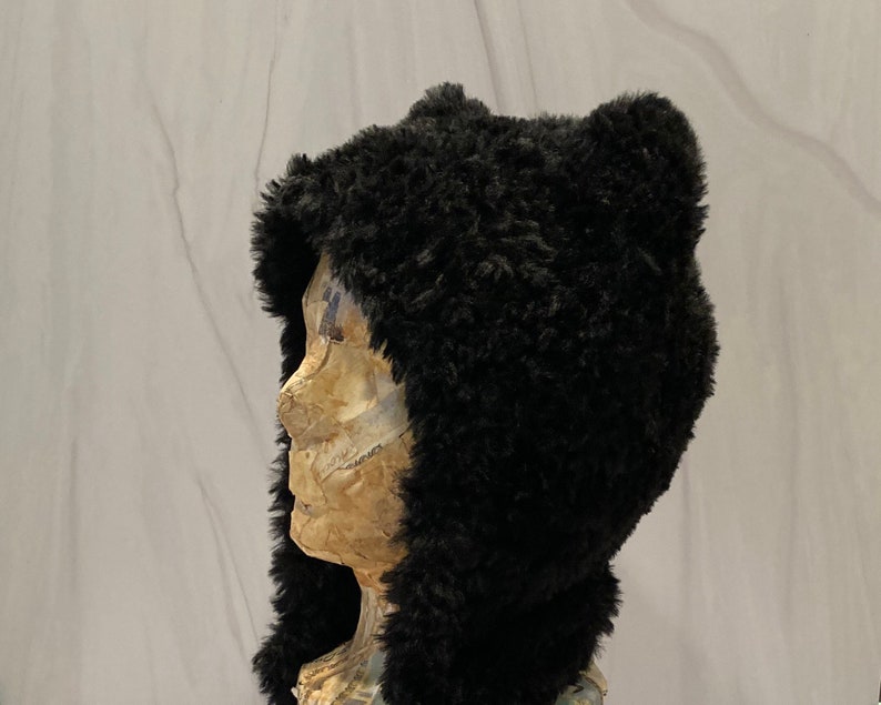 Black Bear Hat in Hand Knit Luxe Faux Fur image 1