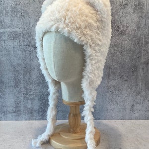 Hat with Ears White Polar Bear Animal hat with Ears Hand Knit White Faux Fur Hat with Ears White Fake Fur Hat with Ears image 4