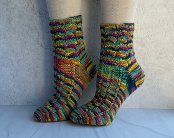 Lace Socks Multi Color Rainbow Circus Colors Hand Knit Merino Wool Self Striping Crazy Socks