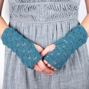Gloves Fingerless Gloves Turquoise Green Blue Hand Knit Gloves - Merino Cashmere Blend