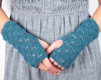 Gloves Fingerless Gloves Turquoise Green Blue Hand Knit Gloves - Merino Cashmere Blend
