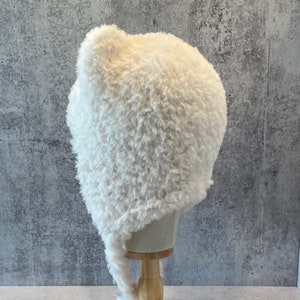 Hat with Ears White Polar Bear Animal hat with Ears Hand Knit White Faux Fur Hat with Ears White Fake Fur Hat with Ears image 6