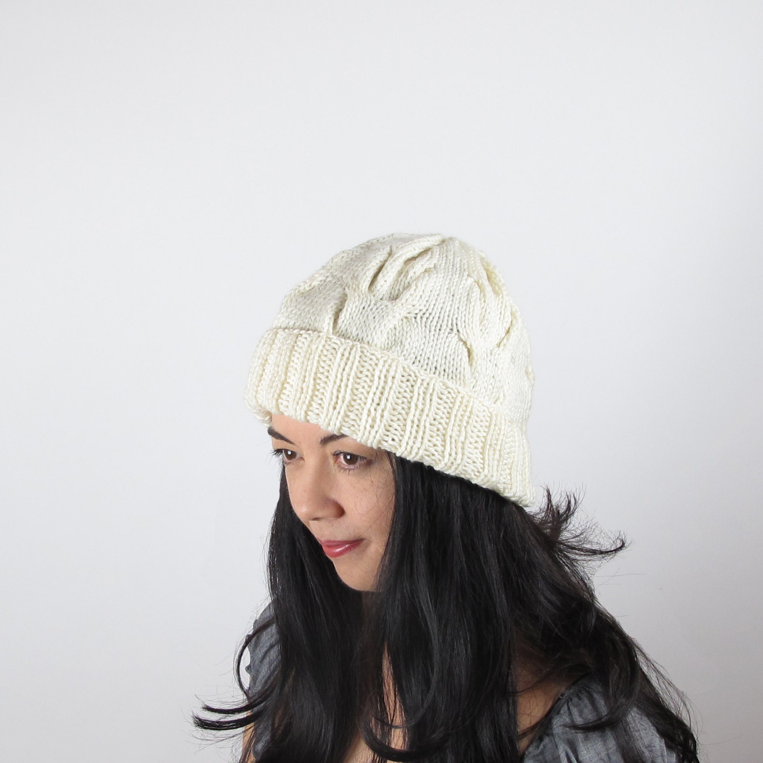 Hat Cable Knit Hat off White Cream 