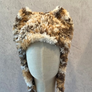 Hat with Ears Cat Hat Animal Hat in Hand Knit Luxe Faux Fur in Calico Cat Hat