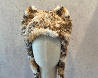 Hat with Ears Cat Hat Animal Hat in Hand Knit Luxe Faux Fur in Calico Cat Hat
