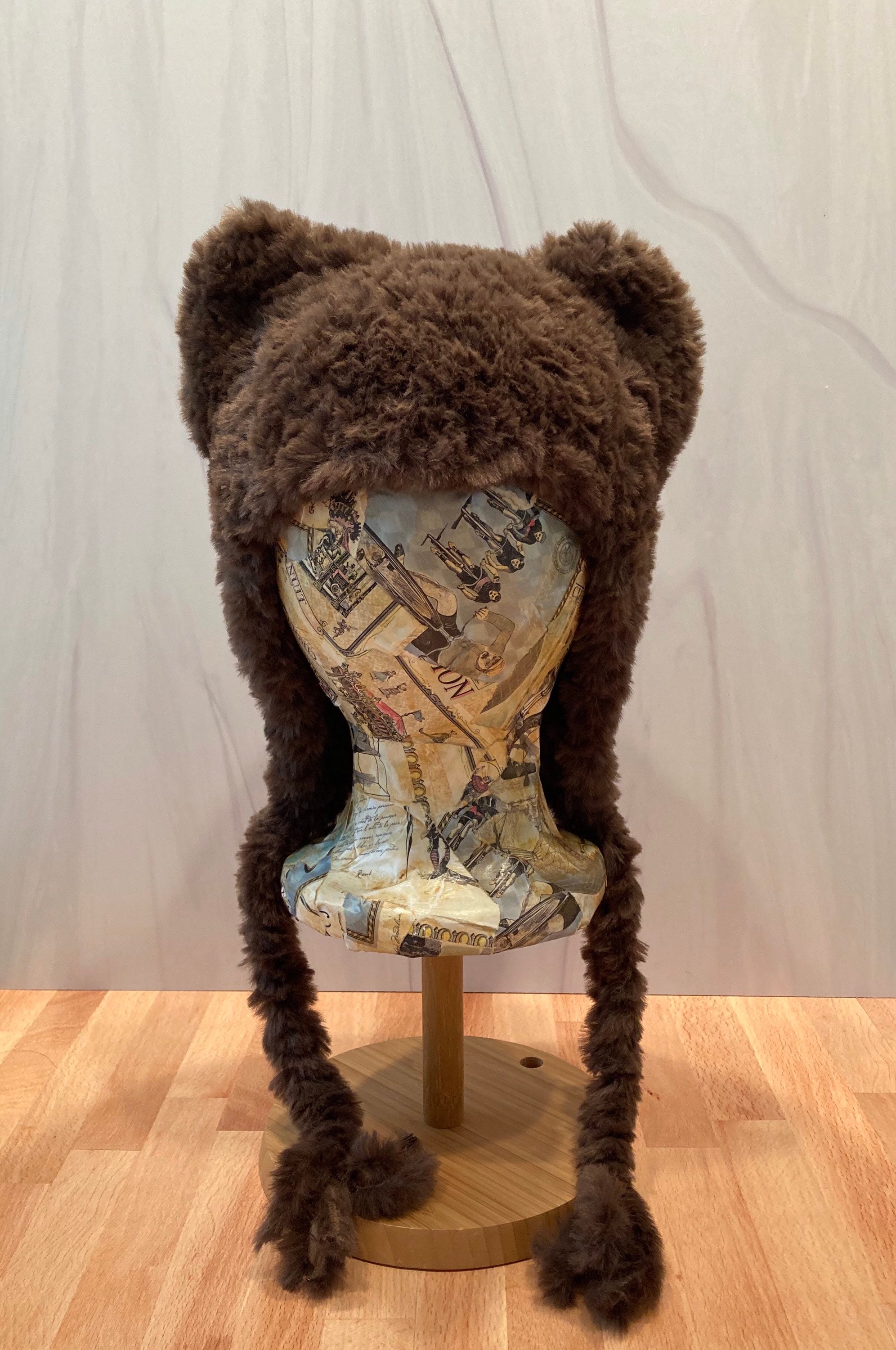 Hand Crafted Plushie Bear Hat with Fluffy Ears OOAK ITEM Faux Fur Cotton Yarn maxresdefault.jpg main image 2