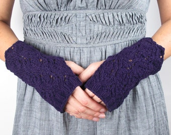 Purple Fingerless Gloves Lace Fingerless Gloves Merino Wool and Silk Fingerless Gloves Women