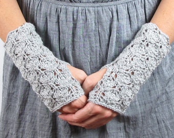 Silver Gray Fingerless Lace Gloves Fingerless Gloves Grey Merino Wool