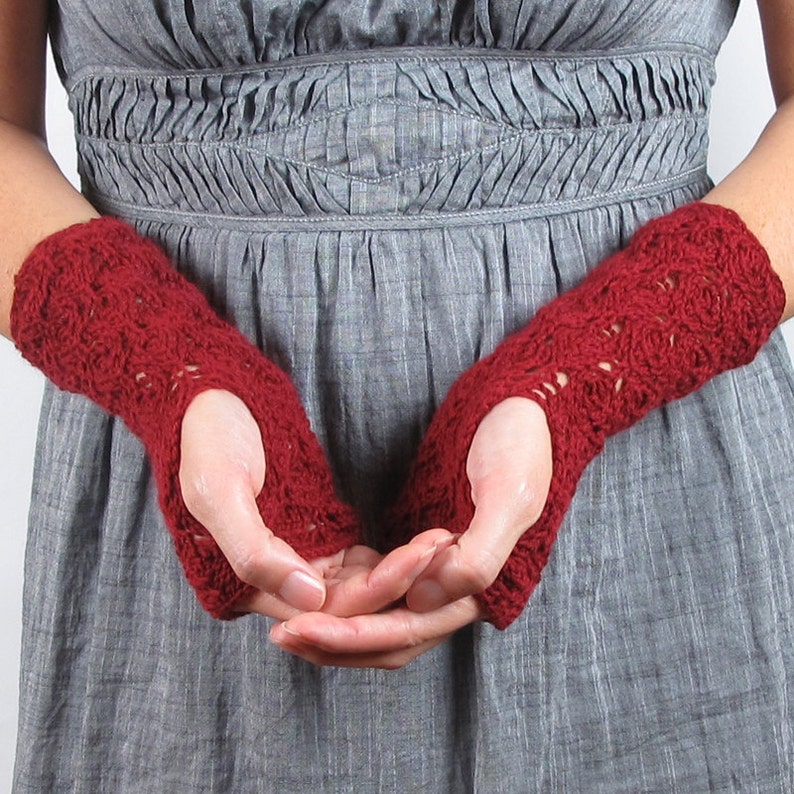Red Gloves Red Fingerless Gloves Red Merino Cashmere Wool Blend Gloves image 3