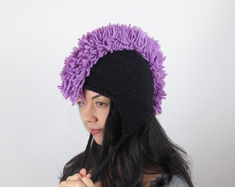 Mohawk Purple Hat Lilac Purple Wool Hand Knit Purple Mohawk Hat