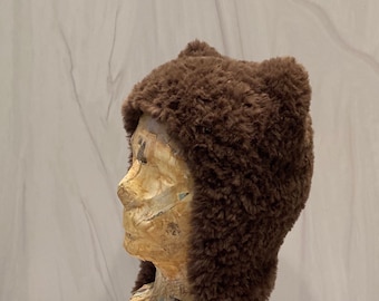 Brown Bear Hat in Hand Knit Luxe Faux Fur Hat with Ears