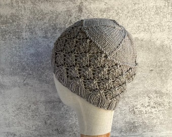 Beanie Silk Merino Wool Beanie Lace Silver Gray Hand Knit Beanie Hat Cloche