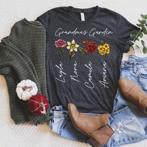 Grandmas Garden Shirt, Custom Grandma Gift, Birth Month Flowers Shirt, Mother&#39;s Day Gift, Personalized Grandkids Names, Nana&#39;s Garden Shirt