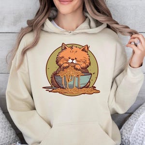 Noodle Cat Hoodie, Cat Lover Gift, Anime Cat Sweatshirt, Black Cat Hoodie, Ramen Cat Sweatshirt, Kawaii Hoodie, Foodie Lover Gift Sweatshirt