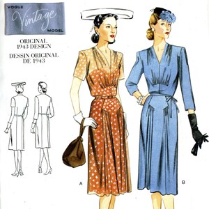 Vogue 2322 Vintage Original 1943 Design Dress with Gathers at Neckline Bust and Hip Front Size 6 8 10 Uncut Sewing Pattern 1999