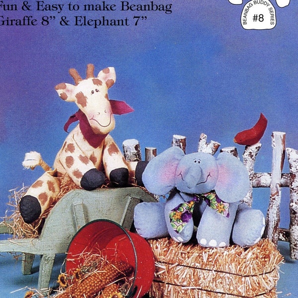 Cotton Ginnys Gigi & Ella Beanbag Giraffe 8" and Elephant" Fabric Toy Uncut Sewing Craft Pattern