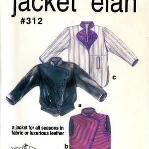 Concevoir et coudre des motifs #312 veste Elan gilet en cuir tissu ourlet court Designer Sandy Scrivano taille XS-XL non-coupe vintage patron de couture 1995