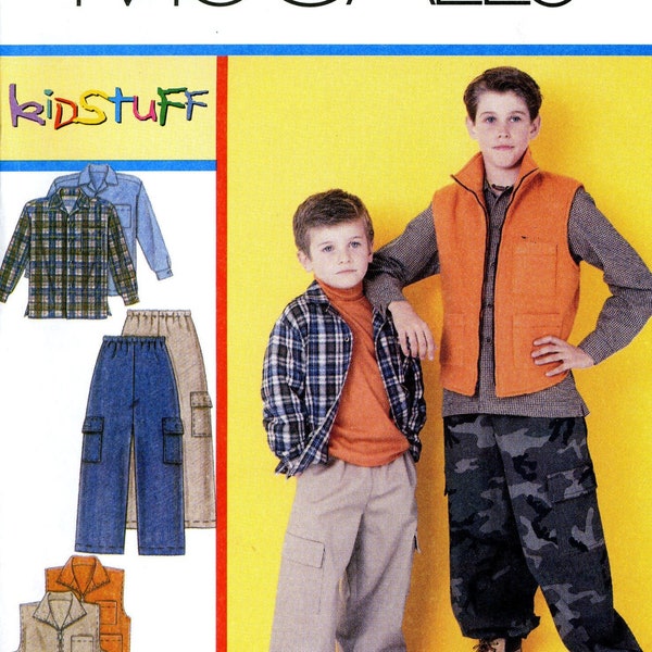 McCall's M6222 6222 Kidstuff Boys Shirt Vest Cargo Pants Size Med-Xlg 7 8 10 12 14 16 Uncut Sewing Pattern 2010
