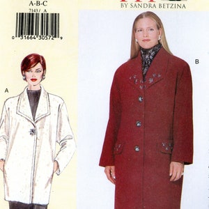Vogue 7143 Today&#39;s Fit Coat Jacket Loose Fitting Sandra Betzina Size A B C Uncut Sewing Pattern 1999