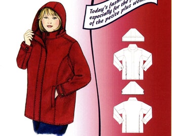 Petite Plus Patterns Walking Jacket Detachable Hood High Stand Collar Petite Size 12 14 16 18 20 22 24 Uncut Sewing Pattern 2011