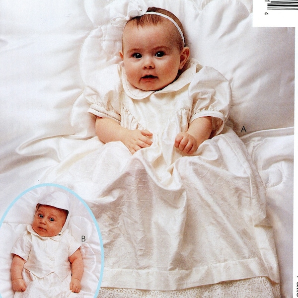 McCall's 8863 Infants Baby Christening Gown Rompers Hat Bonnet Alicyn Exclusives Newborn to Large Uncut Vintage Sewing Pattern 1997