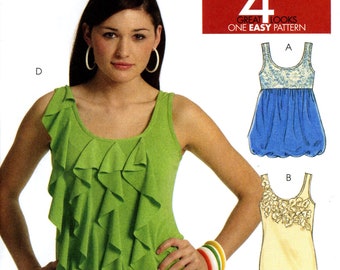 McCall's M5853 Misses Easy Knit Pullover Tops Tank Ruffles Flounce Bubble Size 12 14 16 18 Uncut Sewing Pattern 2009