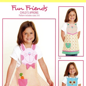 Cotton Jinnys FN152 Fun Friends Child's Apron Bunny Owl Cat Sizes 3-8 Uncut Sewing Pattern