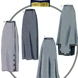 May include: A Butterick B4092 sewing pattern envelope featuring illustrations of four skirt designs labeled A, B, C, and D. The designs include a straight skirt, a button-front skirt, a flared skirt, and a skirt with decorative trim. Sizes 12, 14, 16.