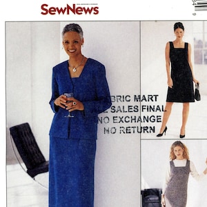 McCall's 2348 Easy Dress Unlined Jacket Jumper Square Neckline Size 16 18 20 Uncut Vintage Sewing Pattern 1999