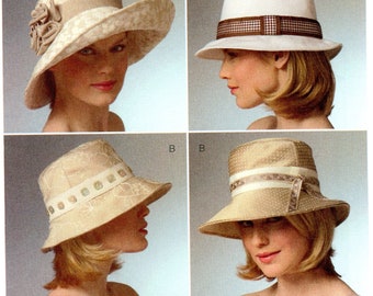 Vogue V8405 Accessories Four Hats Fabric Lined Bucket Beach Wide Brim Uncut Sewing Pattern 2007