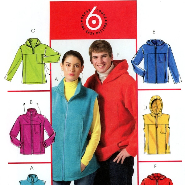 McCall's M5252 5252 Unisex Fleece Weste Jacke Hoodie Größe Sm Med Lrg Uncut Schnitt 2006