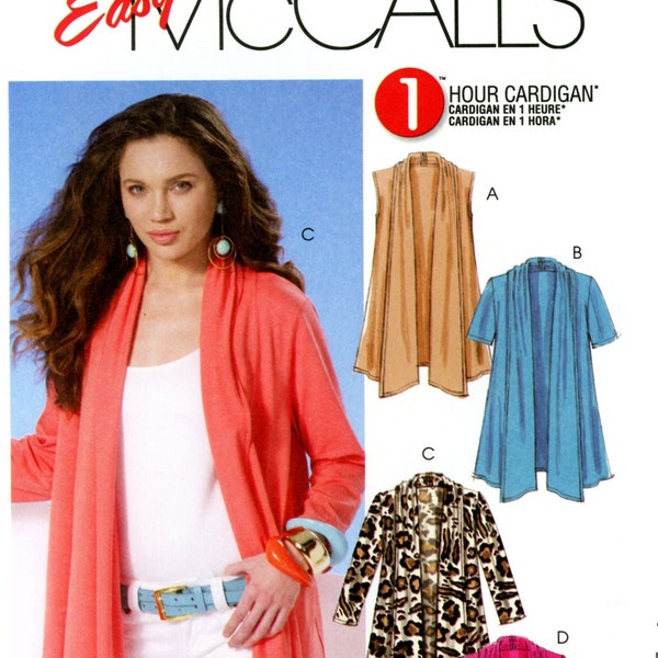 McCall's M6084 6084 Easy Cardigan Jacket Sleeve Options Shawl Collar Size Xsm-Med 4 6 8 10 12 14 Uncut Sewing Pattern 2010