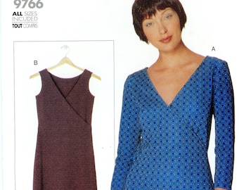 Vogue 9766 Easy Knit Dress Mock Wrap Pullover Size 6 8 10 12 14 16 18 20 22 Uncut Vintage Sewing Pattern 1997