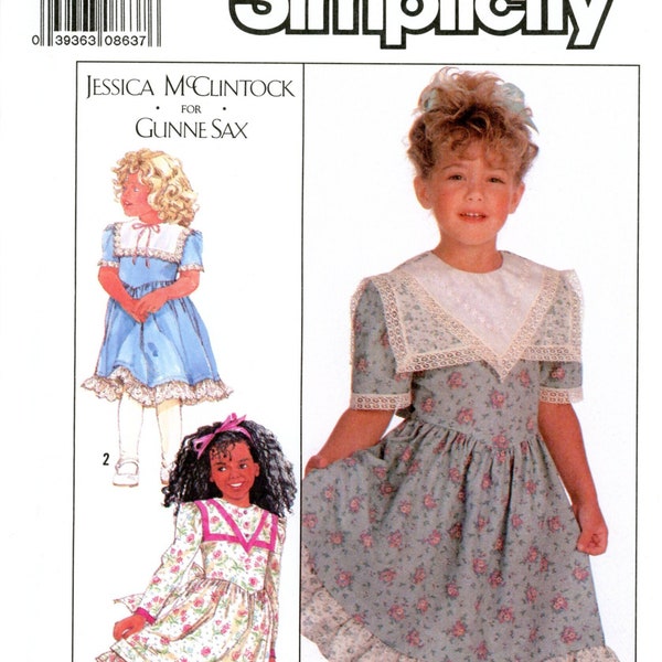 Simplicity 9071 Childrens Girls Dress Ruffles Big Collar Jessica McClintock Gunne Sax Size 5 Uncut Vintage Sewing Pattern 1989