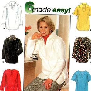 Simplicity 7764 Easy Pullover Tunic Top Neckline Sleeve Variations 6 Made Easy Size XS S M 6 8 10 12 14 16 Uncut Vintage Sewing Pattern 1997
