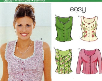 New Look 6945 Easy Top Shirt Blouse Button Front Sleeve Options Size 8 10 12 14 16 18 Uncut Sewing Pattern 2002